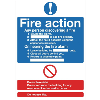 Fire Action Sign Rigid Plastic 300x200mm