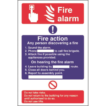 Fire Alarm/Fire Action Sign Self Adhesive 300x200mm